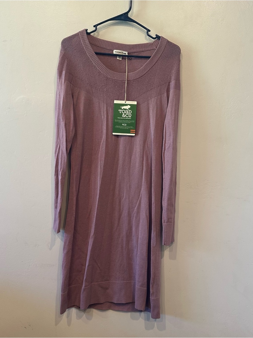 Toad&Co Women’s S Mauve Cambria Sweater Dress Merino Blend Scoop Neck